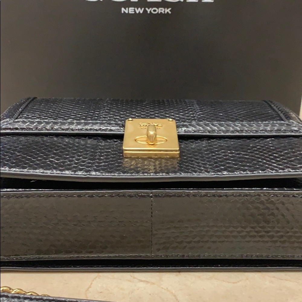 LAST COACH HUTTON GENUINE SNAKESKIN SHOULDER HANDBAG IN BLACK/CHUNKY GOLD CHAIN - Picture 12 of 16